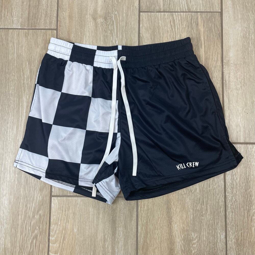 Kill Crew Muay Thai Shorts XL Black White Checker Mid Thigh Boxing MMA NWT